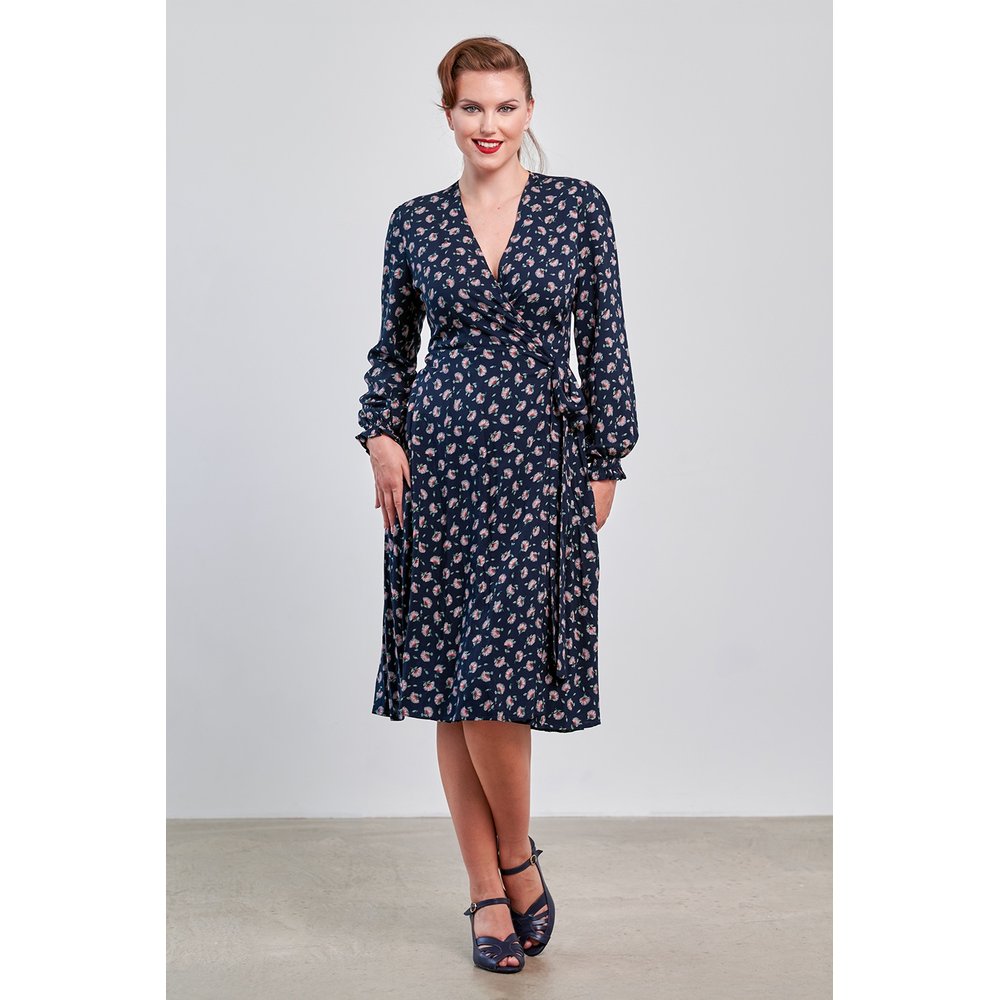 Banned - Bloom Floral Wikkeljurk - Donkerblauw